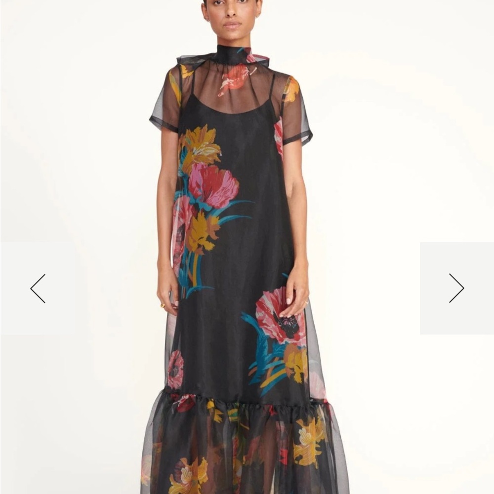 STAUD Calluna Black Floral Ruffled Tiered Maxi Dress color First Bloom Night